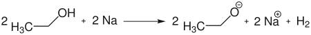 Ethanol und Natrium reagieren zu Natriumethanolat und Wasserstoff