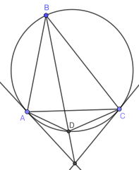 Tangents to the circumscribed circle at points A and C and the straight line BD either intersect at one point or are mutually parallel.