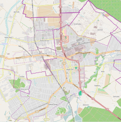 Mapa konturowa Piaseczna, blisko centrum na prawo u góry znajduje się punkt z opisem „Polkolor”