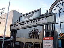 A photograph of the entrance to The Dark Knight Coaster