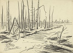 Dessin de Geoffrey Rose : Près de Deniécourt; février 1917.