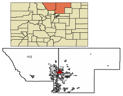 Location of Windsor in Larimer County and Weld County, Colorado