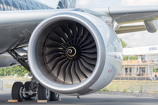 Rolls-Royce Trent XWB on the Airbus A350-941 (reg. F-WWCF, MSN 002) in Airbus promotional CFRP livery at ILA Berlin Air Show 2016.