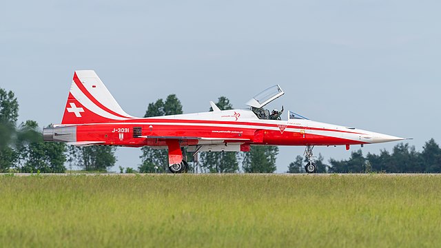 Swiss Air Force/Patrouille Suisse Northrop F-5E Tiger II display team at ILA Berlin Air Show 2016.