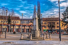 The memorial fountain in the town center