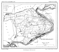 Le fort Crèvecœur (en bas à gauche) sur la rive de la Meuse carte de Kerkdriel tirée de Gemeente Atlas van Nederland (Atlas des communes des Pays-Bas), J. Kuyper 1865-1870.