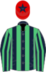 Dark Blue and Emerald Green stripes, Red cap, Dark Blue star