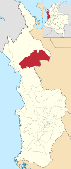 Location of the municipality and town of Carmen del Darién in the Chocó Department of Colombia.