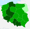 Mapa występowania głogu dwuszyjkowego w Polsce.