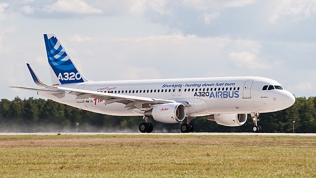 A320 Enhanced (A320E) prototype (F-WWIQ) with sharklets at ILA Berlin Air Show 2012.