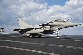 French Navy Rafale M performs touch and go landings on the USS Dwight D. Eisenhower (CVN 69)