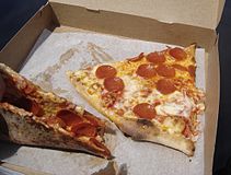 New York-style pepperoni pizza, displaying the thin foldable crust