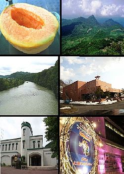 Dari kiri atas: Melon Yūbari, Gunung Yūbari, Sungai Yūbari, Museum Tambang Batubara di Yūbari, Kastil Melon Yūbari, dan tempat penyelenggaraan Festival Film Yūbari