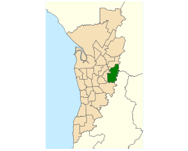 Map of Adelaide, South Australia with electoral district of Morialta highlighted