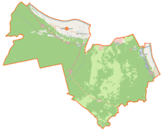 Mapa konturowa gminy Wielka Nieszawka, po prawej znajduje się punkt z opisem „Brzoza Toruńska”