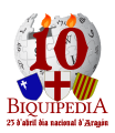 Logotipo d'as 10 anyadas de Biquipedia en o diya de Sant Chorche 2015