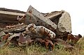 Soviet pilot statue collapsed in front of rubble