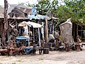 Traditional wood carvings at a market in The Gambia