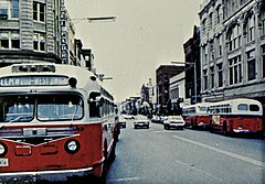 The Holyoke Street Railway at one time provided both interurban rail (top, 1937) and bus service (bottom, 1973); the latter would replace the former however both remained in tandem service from 1921 to 1937.