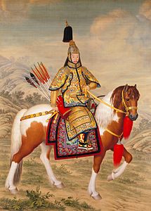 Giuseppe Castiglione L'Empereur Qianlong en armure cérémonielle et à cheval