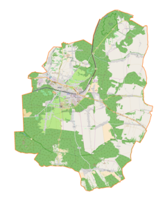 Mapa konturowa gminy Olkusz, blisko centrum na prawo znajduje się punkt z opisem „Sieniczno”