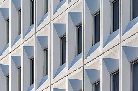 Detail of Distinction Hotel facade, Christchurch, New Zealand