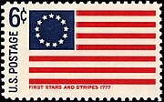 A 6¢ stamp with the Betsy Ross design was released in 1968 as part of the "Historic Flag" series.[74]