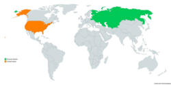 Map indicating locations of Russian Empire and United States