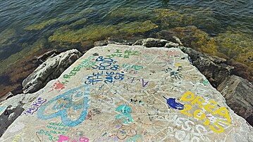 Breakwater near Anderson Dock; graffiti is not permitted on the breakwater.[19]