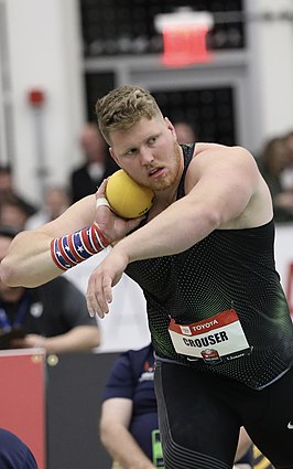 Ryan Crouser tijdens de Amerikaanse indoorkampioenschappen in 2019.