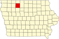 Map of Iowa highlighting Palo Alto County