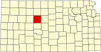 Map of Kanzas highlighting Ellis County