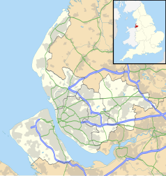 Mapa konturowa Merseyside, blisko lewej krawiędzi na dole znajduje się punkt z opisem „Hoylake”