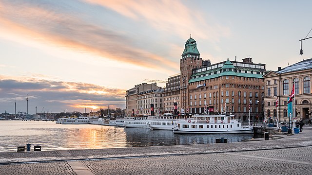 Nybrokajen (Nybroviken) and Blasieholmen, Stockholm in the morning.