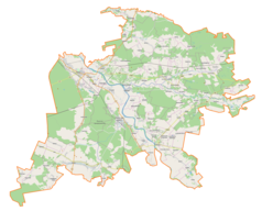 Mapa konturowa powiatu niżańskiego, po prawej nieco u góry znajduje się punkt z opisem „Huta Krzeszowska”