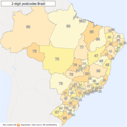 Mapa do Brasil de acordo com os dois primeiros dígitos de CEP.