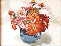 Blue jug with flowers