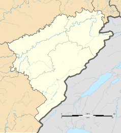 Mapa konturowa Doubs, u góry znajduje się punkt z opisem „Bretenière”