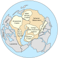 Pannotia, 545 Mya (disputed[clarification needed]), centered on South Pole