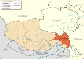 Chamdos läge i Tibet, Kina.