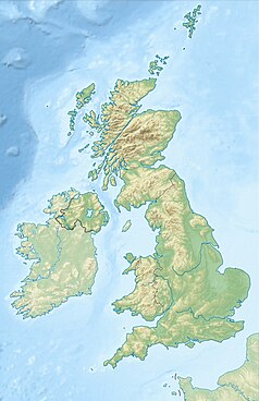 Mapa konturowa Wielkiej Brytanii, blisko centrum na dole znajduje się czarny trójkącik z opisem „Yr WyddfaSnowdon”