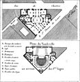 Plan du théâtre du Vaudeville établi entre la rue de Chartres et la rue Saint-Thomas-du-Louvre.