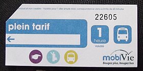 Ticket plein tarif du réseau MobiVie