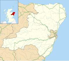 Mapa konturowa Aberdeenshire, po prawej nieco u góry znajduje się punkt z opisem „Oldmeldrum”