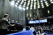 Photo (with description): Speech of Dilma Rousseff during voting of Denúncia 1/2016 - August 29.