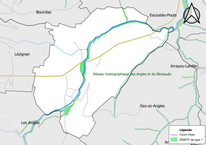 Carte de la ZNIEFF de type 1 sur la commune.