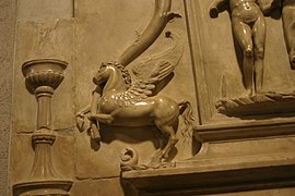 Detalle del monumento funerario del poeta Lancino Curzio, iglesia de San Marcos (Milán),[126]​ 1513.