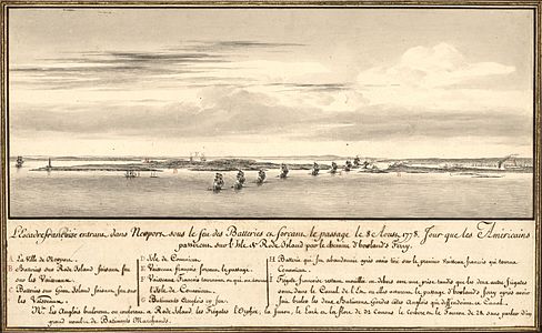 L’escadre française entrant dans la baie de Newport le 8 août 1778 après avoir traversé l'Atlantique.