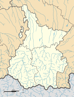 Mapa konturowa Pirenejów Wysokich, po lewej nieco u góry znajduje się punkt z opisem „Gardères”