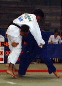 Kata guruma being performed in Judo competition